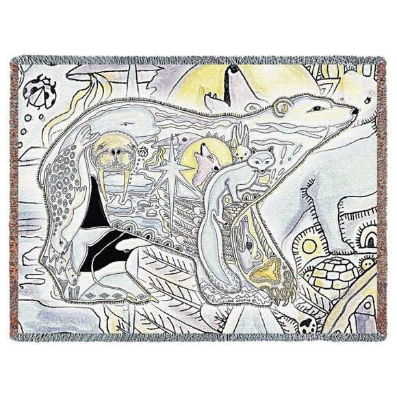 New Large Polar Bear Northwest Woven Cotton Afghan Throw Blanket Arctic Animal - Picture 1 of 5